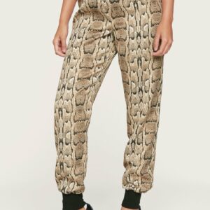 Bebe Women's Print Jogger Pant, Size Medium in Camel Snakeskin Polyester
