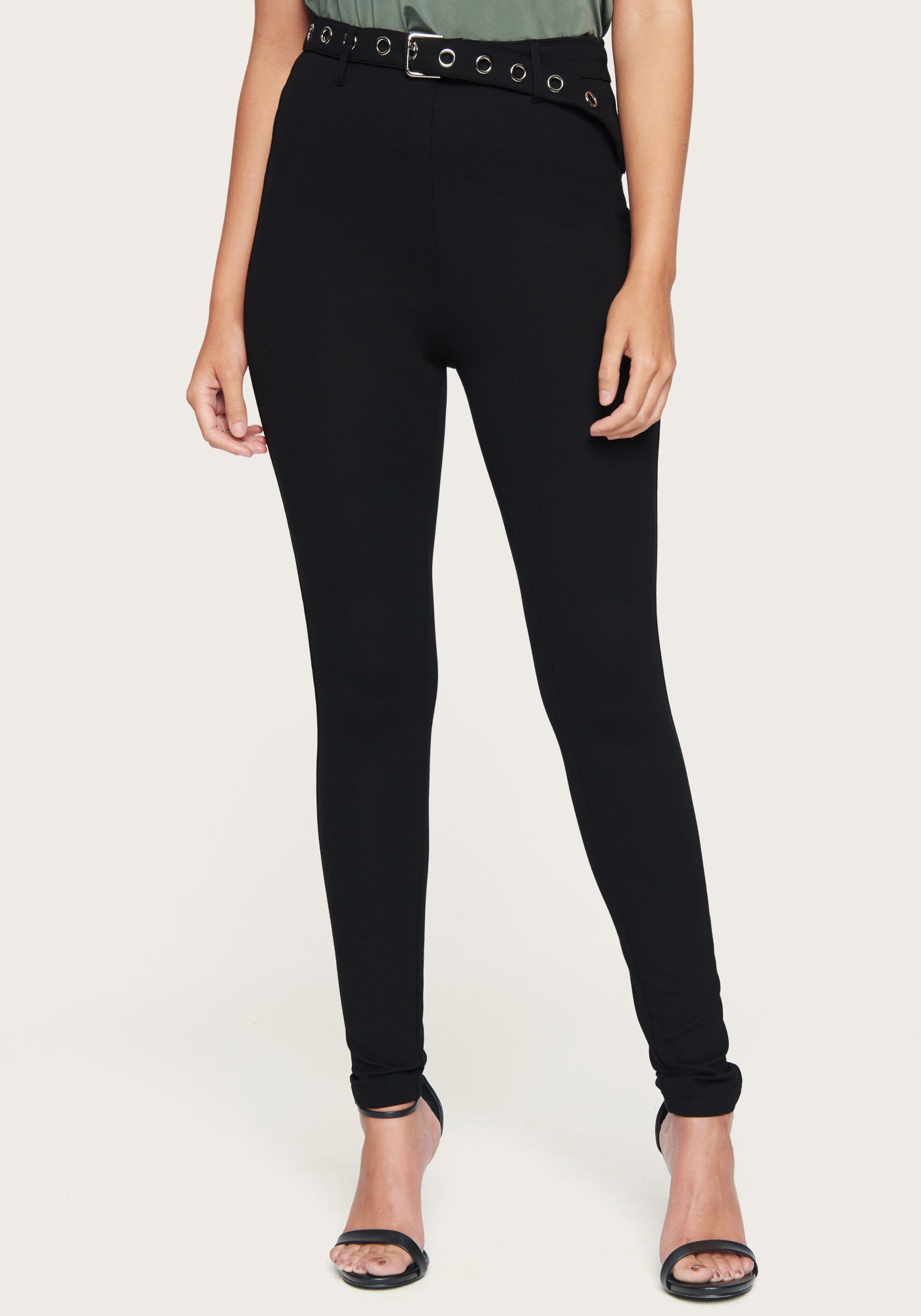 Bebe Women's Belted Leggings, Size XL in Black Spandex/Nylon