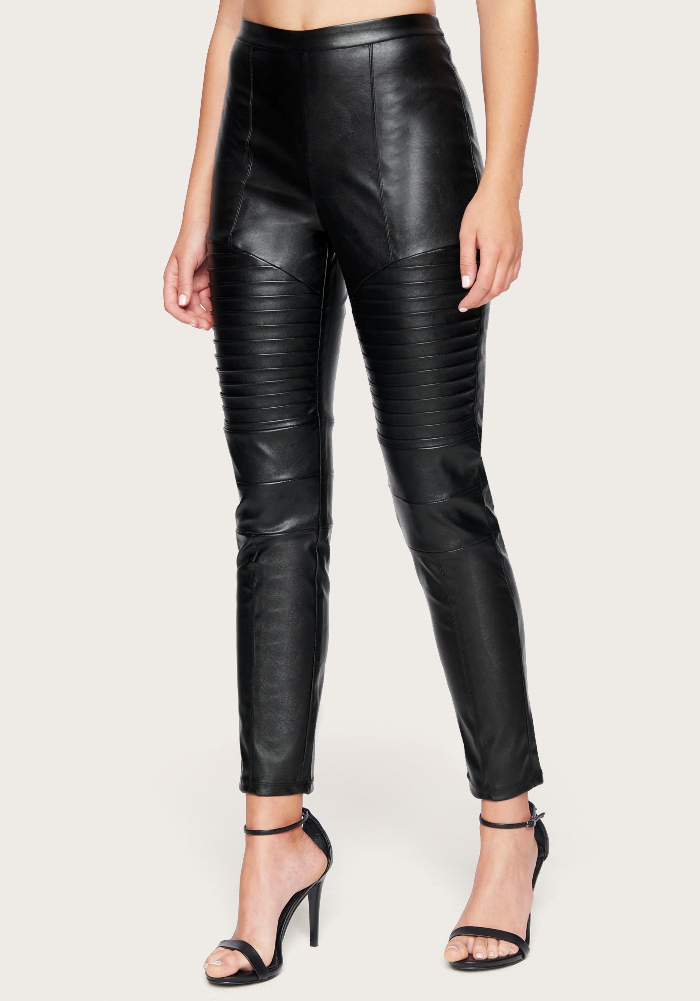 Bebe Women's Faux Leather Moto Leggings, Size XL in Black Polyurethane