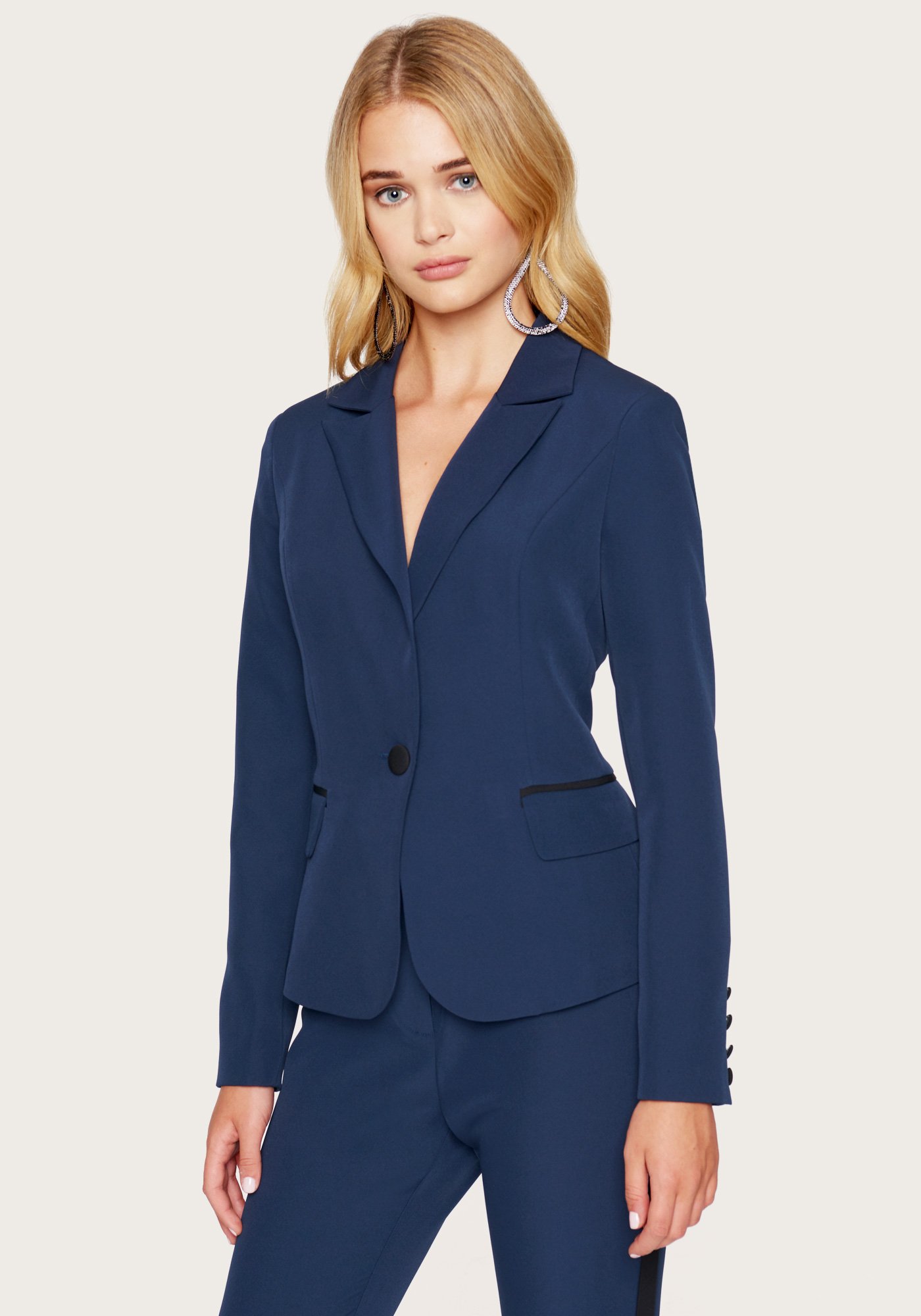 Bebe Women's Slim Fitted Blazer Jacket, Size 4 in Peacoat Spandex