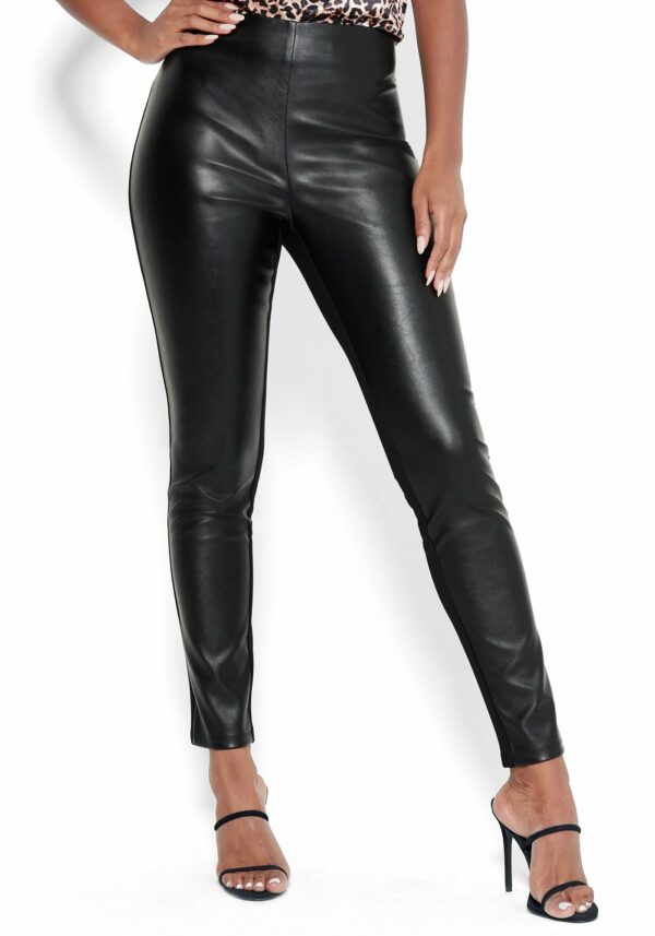 Bebe Women's Faux Leather Front Leggings, Size Large in Black Polyurethane/Spandex/Nylon