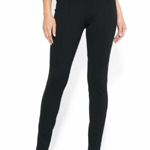 Bebe Women's Belted Straight Leg Trousers, Size 12 in Black Spandex/Nylon