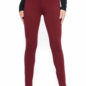 Bebe Women's Belted Straight Leg Trousers, Size 4 in Crimson Spandex/Nylon