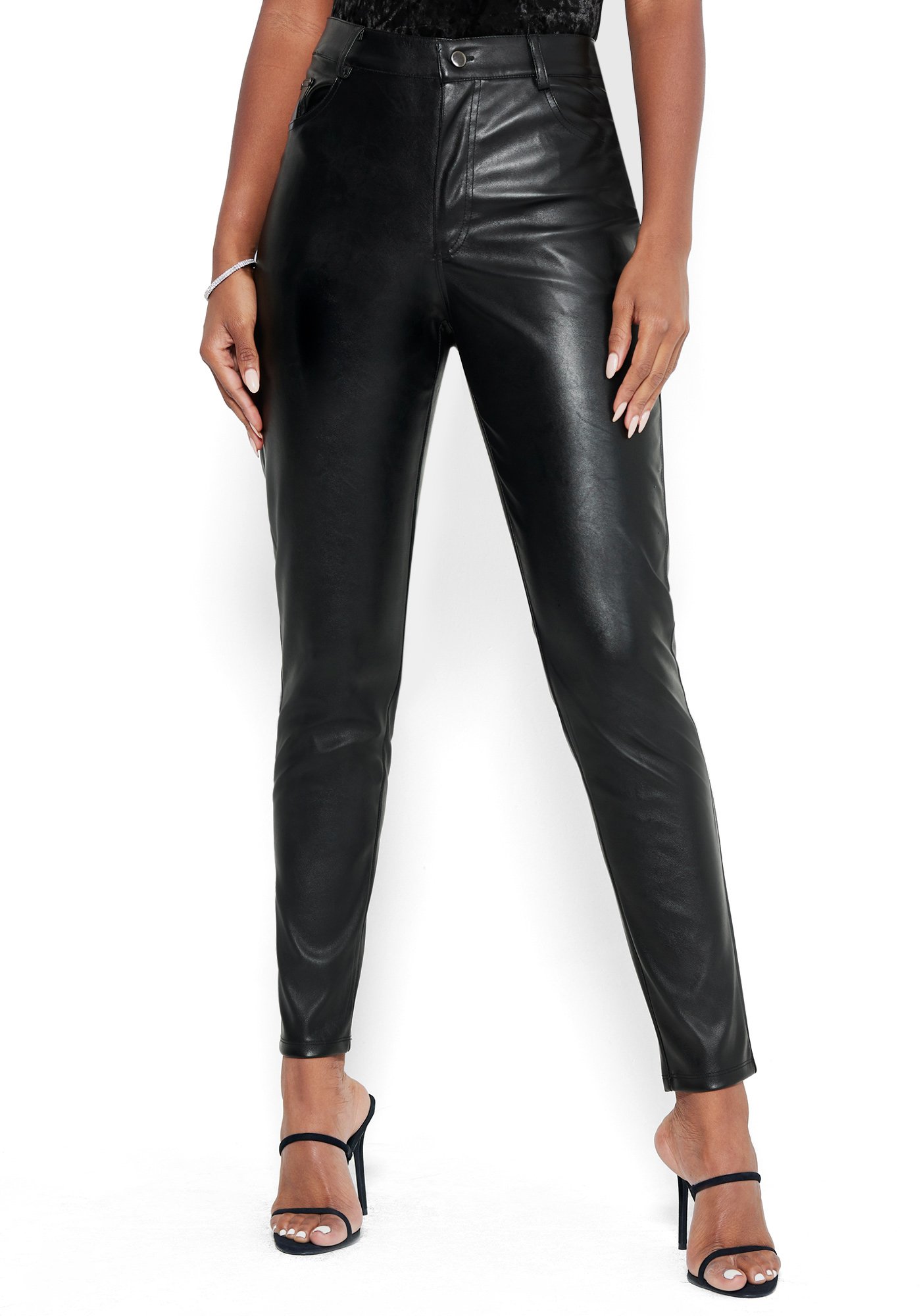 Bebe Women's Faux Leather Pant, Size 10 in Black Polyurethane