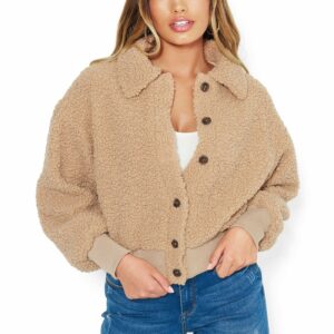 Bebe Women's Lana Button Up Jacket, Size Medium in Camel