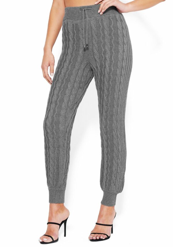 Bebe Women's Cable Knit Track Pant, Size Small in Heather Grey Cotton