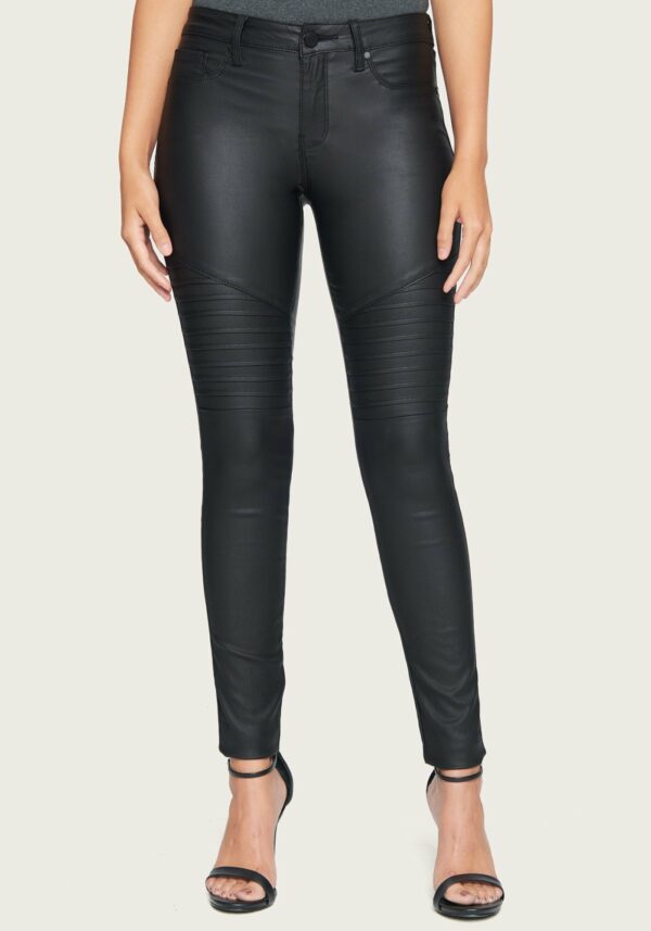 Bebe Women's Coated Moto Skinny Jeans, Size 27 in Black Leather/Spandex/Nylon