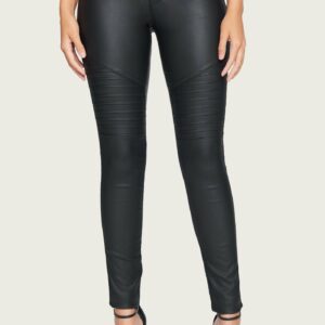 Bebe Women's Coated Moto Skinny Jeans, Size 28 in Black Leather/Spandex/Nylon