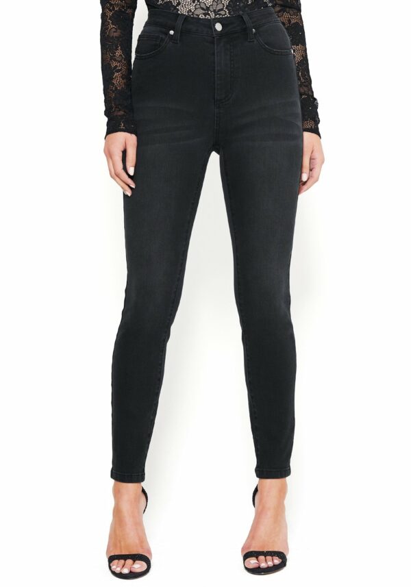 Bebe Women's Back V-Stitch Skinny Jeans, Size 31 in Black Cotton/Spandex