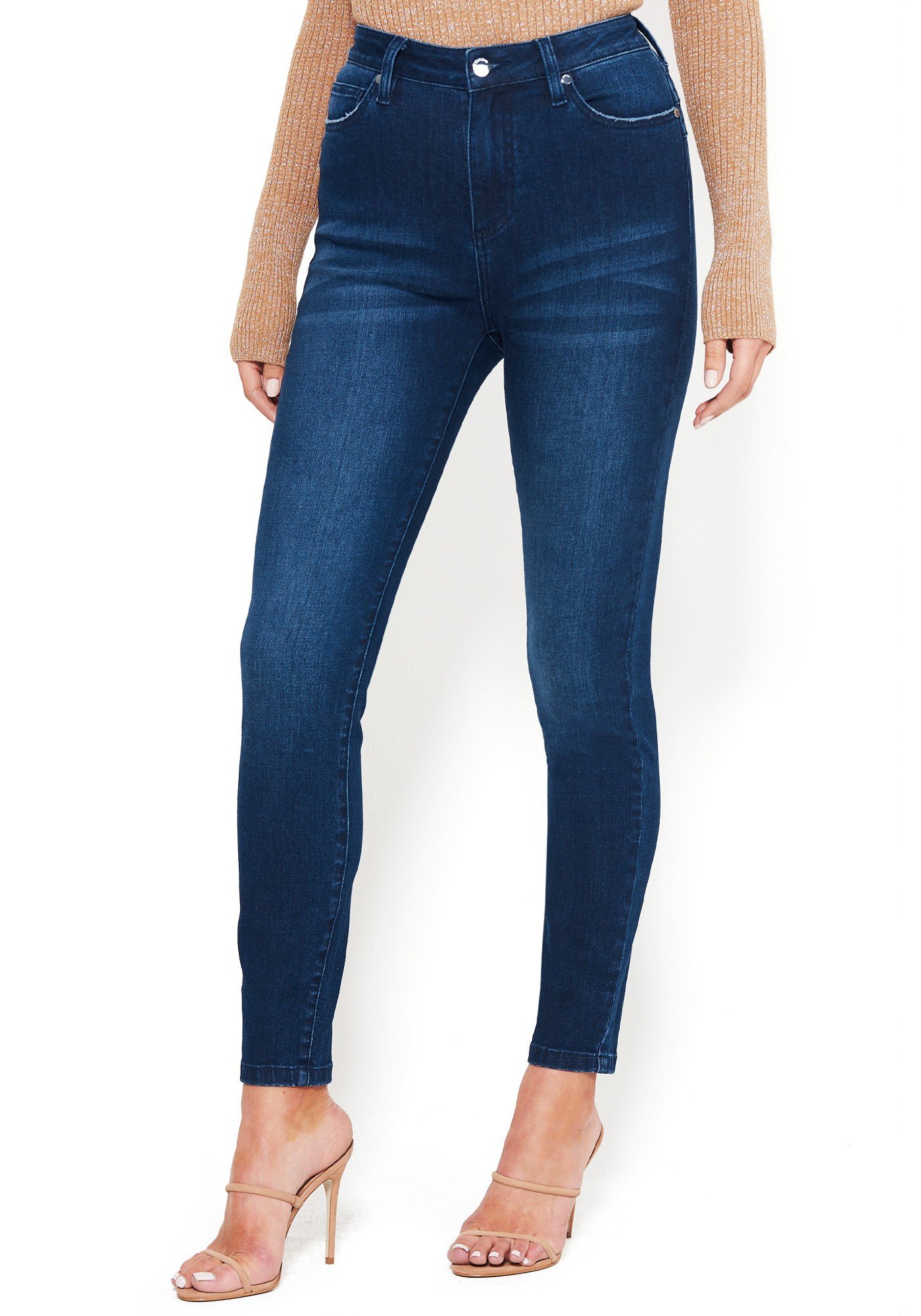 Bebe Women's Back V-Stitch Skinny Jeans, Size 27 in Indigo Cotton/Spandex
