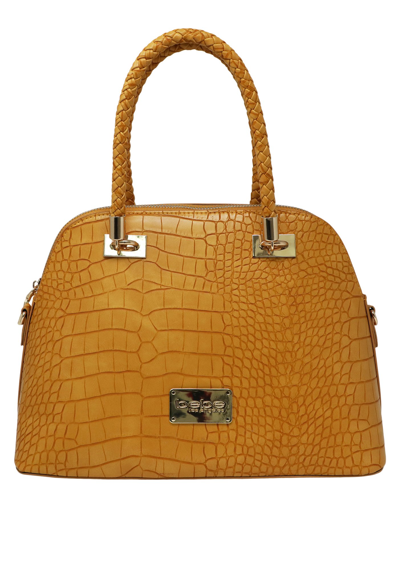 Bebe Women's Natalie Croc Dome Bag, Size OS in Mustard Polyurethane