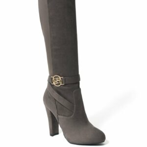Bebe Women's Barya Logo Boots, Size 6.5 in Grey Suede