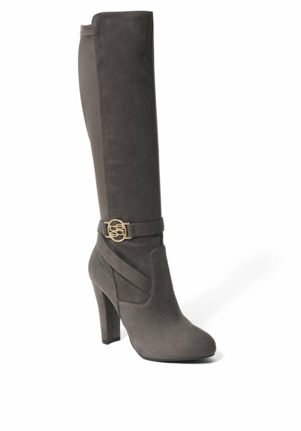 Bebe Women's Barya Logo Boots, Size 6.5 in Grey Suede
