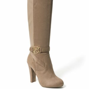 Bebe Women's Barya Logo Boots, Size 6.5 in Taupe Suede