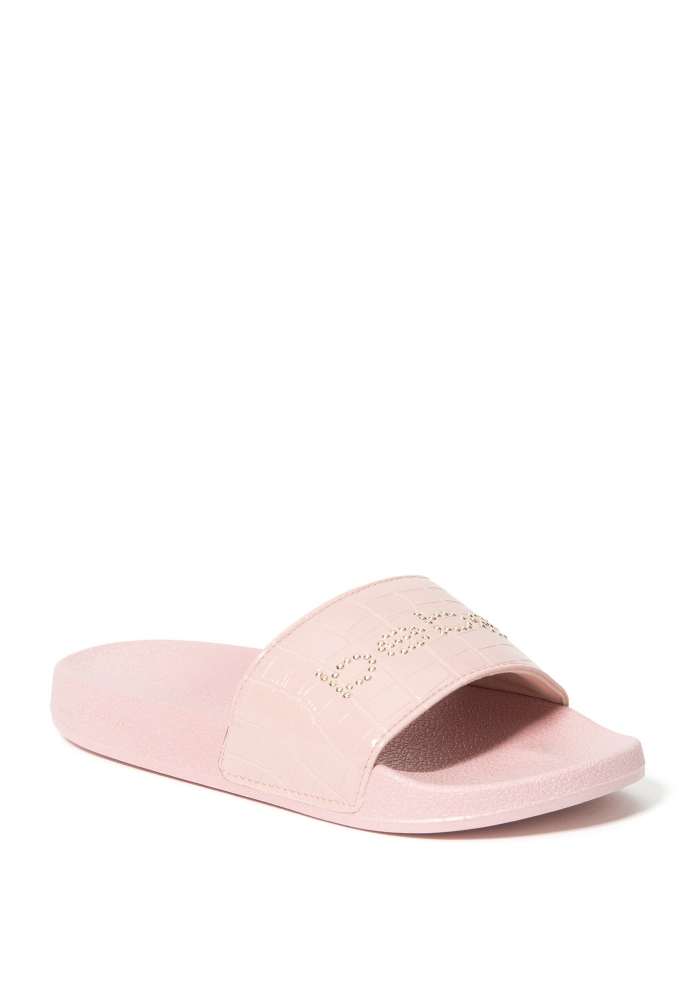 Bebe Women's Fynnley Logo Slides Shoe, Size 6 in Pink Synthetic
