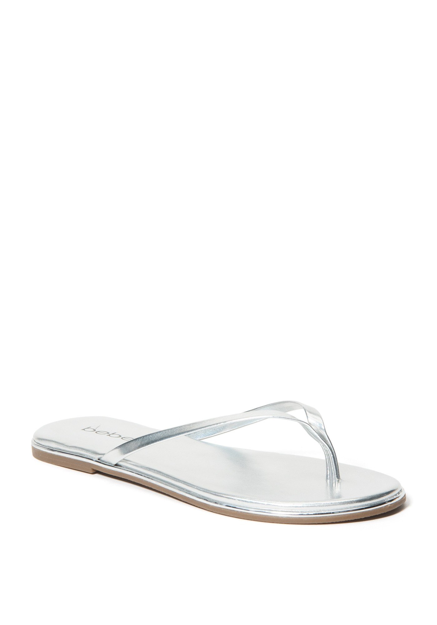 Bebe Women's Ilistra Flip Flops, Size 9.5 in Silver Iridescent Synthetic