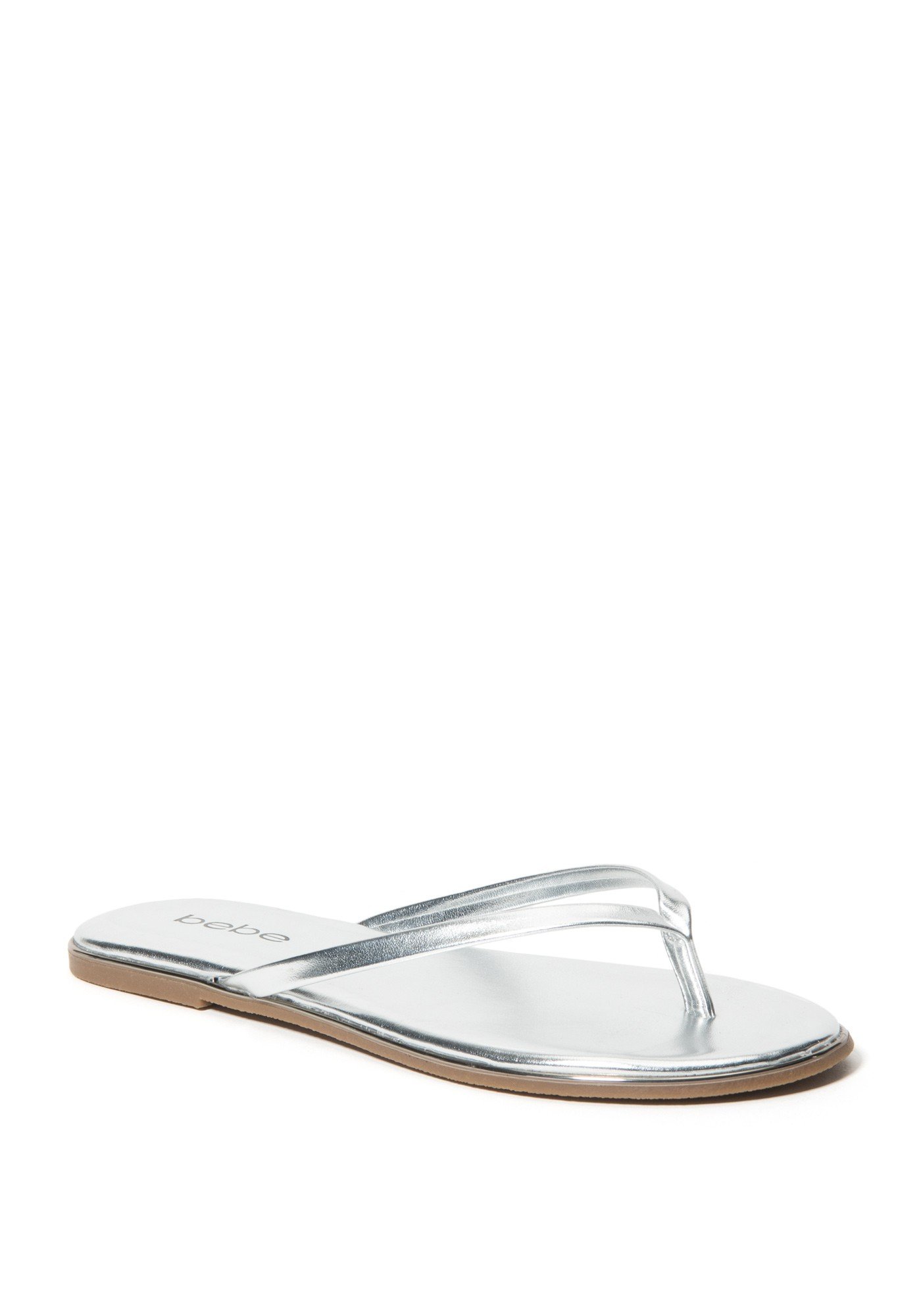 Bebe Women's Ilistra Flip Flops, Size 6.5 in Silver Synthetic