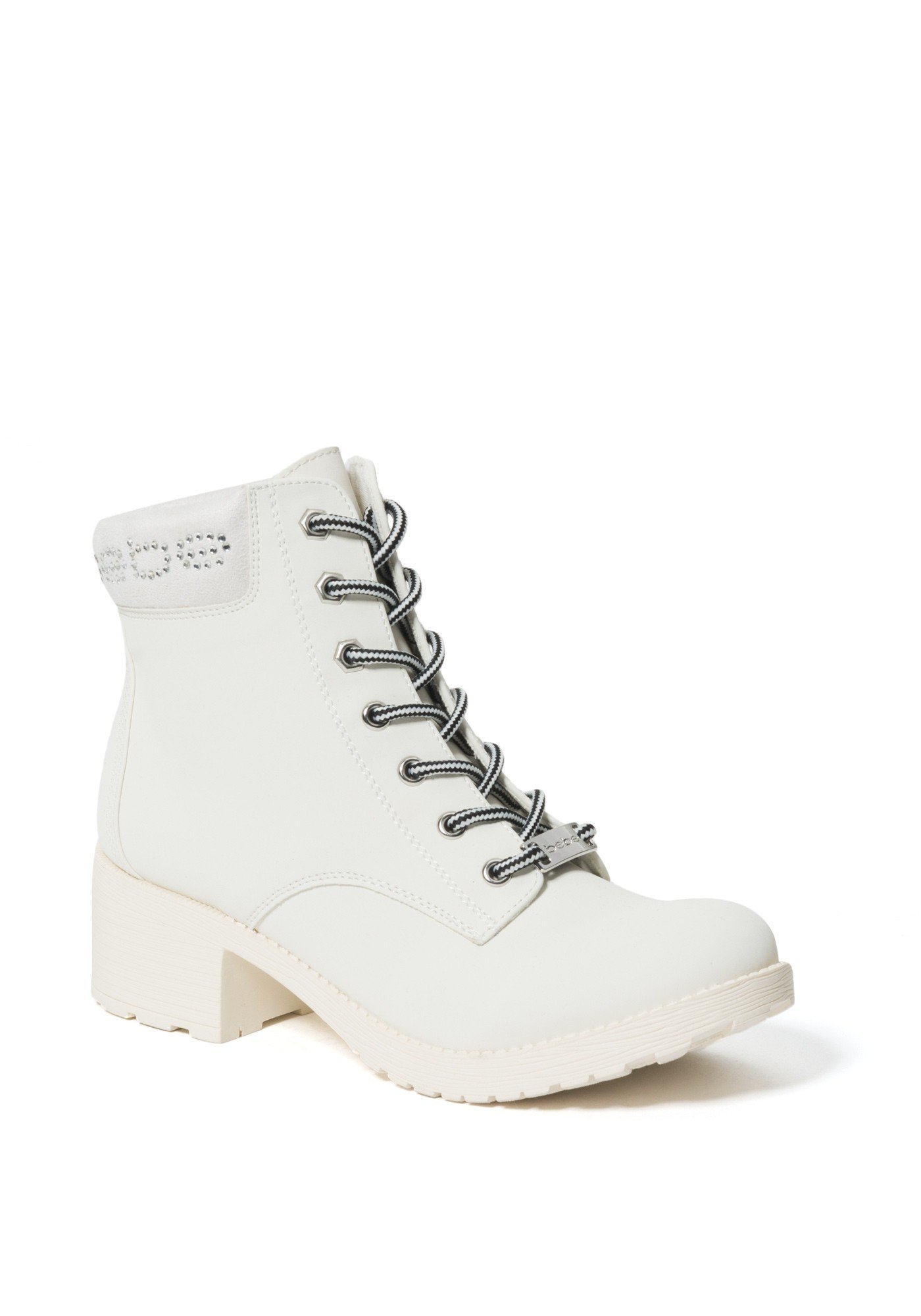 Bebe Women's Shaylie Logo Ankle Boots, Size 11 in White Synthetic