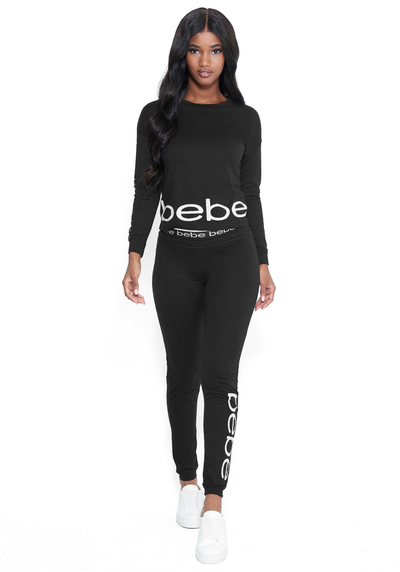 Bebe Women's Logo Sleepwear Jogger Pant Set, Size Large in Black