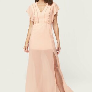 Bebe Women's Pom-Pom Detail Maxi Dress, Size 0 in Pale Blush Polyester