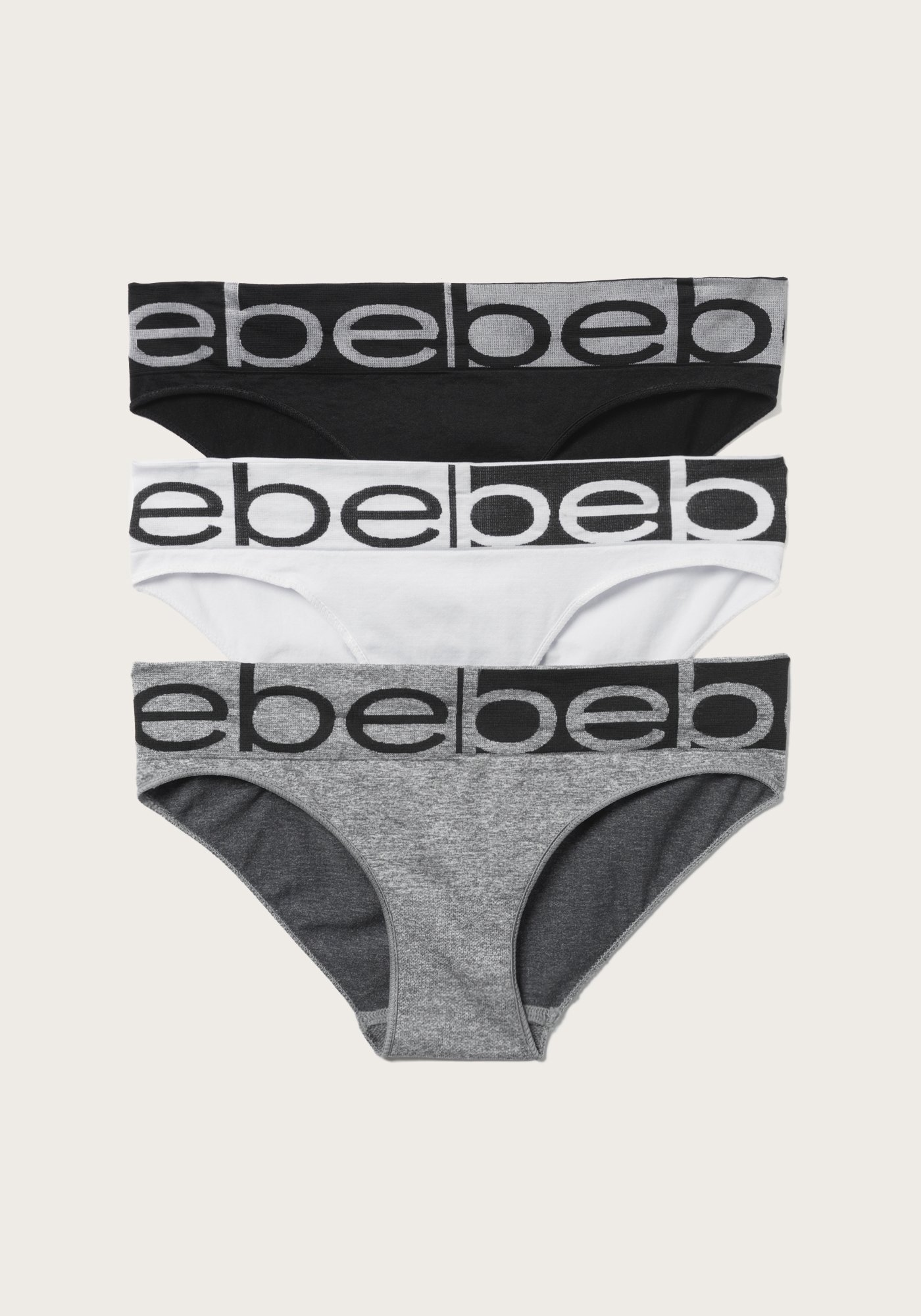 Bebe Women's Reverse Logo Panty Set, Size Medium in Heather Grey Cotton/Spandex